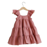 Load image into Gallery viewer, Kid Girl Ruffle Trim Plain Flutter Sleeve Dress Wholesale 24231455
