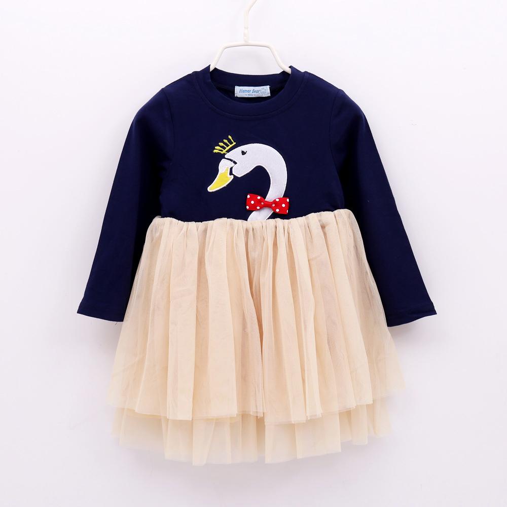 Kid Girl Embroidery Swan Crown Mesh Dress Wholesale 41471945