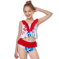Load image into Gallery viewer, Kid Girl Flower Print Ruffle Trim Two Pieces Swimsuit Set Wholesale 5836494
