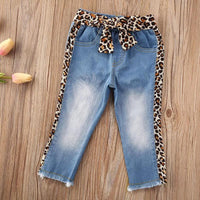 Load image into Gallery viewer, 2 Pieces Kid Girl Leopard Knotted Hem Cami Crop Top And Jeans Set Wholesale 6262552
