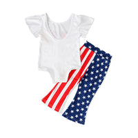 Load image into Gallery viewer, 2-Piece Baby Toddler Girl Independence Day Set Off Shoulder Glasses Bodysuit With Flared Pants Wholesale 1499018
