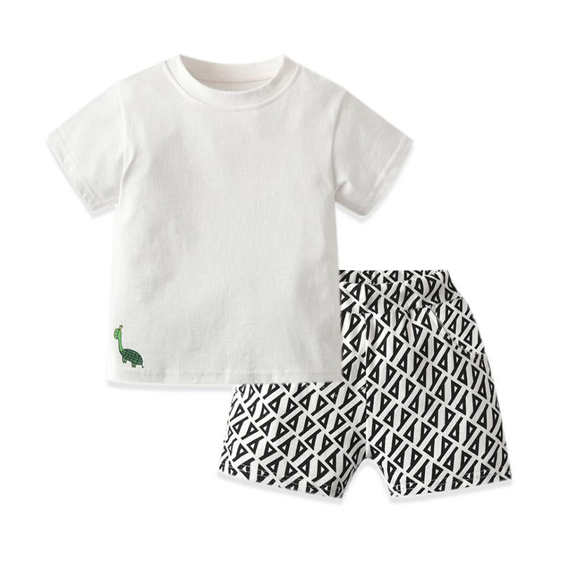 Two-Pieces Kid Boy Tortoise Top With Geometry Shorts Set Wholesale 4913047