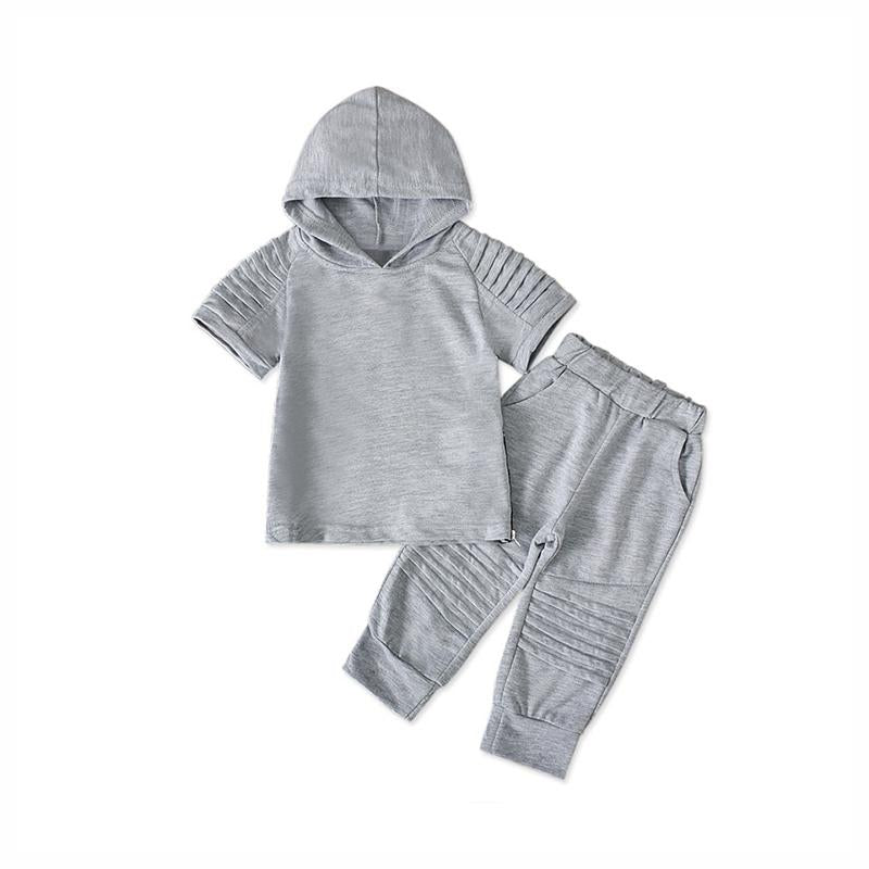 2-Piece Little Boy Solid Color Set Hooded Top And Pants  Wholesale 4385027