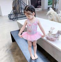 Load image into Gallery viewer, Kid Girl Mermaid One Piece Mesh Tank Swimsuit And Hat Wholesale 14331104
