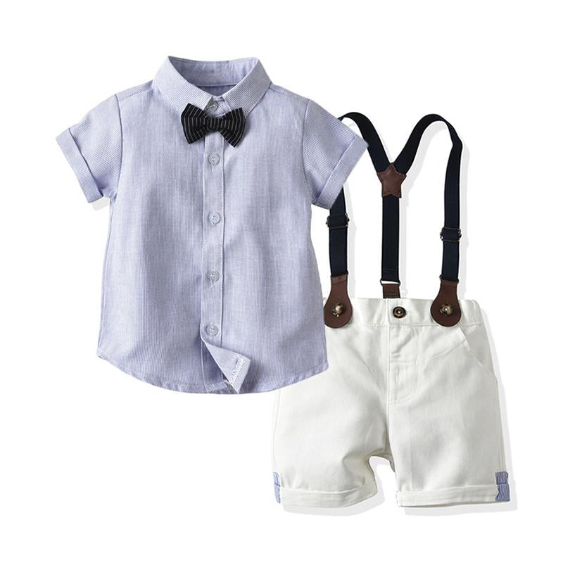 Two-piece Toddler Boys Bow Tie Stripe Shirt With Suspender Shorts Wholesale 7678165