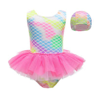 Load image into Gallery viewer, Kid Girl Mermaid One Piece Mesh Tank Swimsuit And Hat Wholesale 14331104

