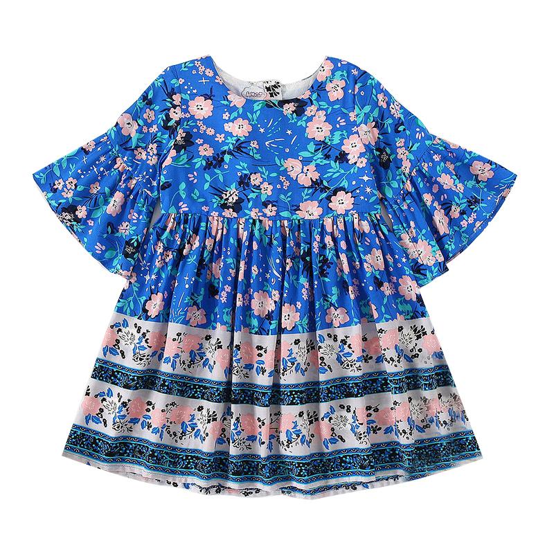 Kid Girl Boho Floral Graphic Flared Sleeve Dress  Wholesale 60311696