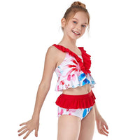 Load image into Gallery viewer, Kid Girl Flower Print Ruffle Trim Two Pieces Swimsuit Set Wholesale 5836494
