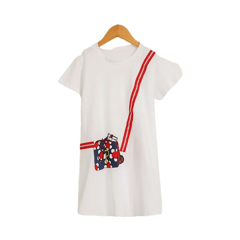 Little Big Girl Floral Bag Print T-shirt Dress Wholesale 77382154