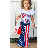 Load image into Gallery viewer, 2-Piece Baby Toddler Girl Independence Day Set Off Shoulder Glasses Bodysuit With Flared Pants Wholesale 1499018
