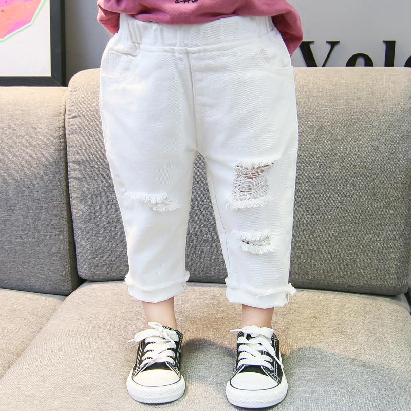 Little Girl White Distressed Pants Wholesale 46041754