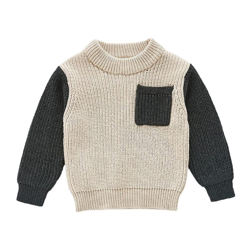 Pocket Color Blocking Knitted Sweater For Baby Boy Wholesale 1923171