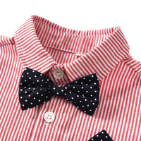 Load image into Gallery viewer, Two Pieces Boy Formal Set Stripe Bow Tie Shirt Boy Strap Short Wholesale 5750164
