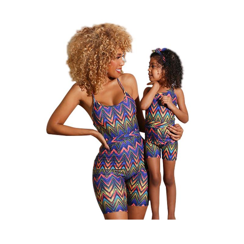 Mommy And Me Wave Pattern Print Halter Neck Romper Swimsuit Wholesale 11381443