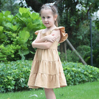 Load image into Gallery viewer, Kid Girl Ruffle Trim Plain Flutter Sleeve Dress Wholesale 24231455
