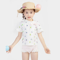 Load image into Gallery viewer, Three Pieces Girl Swimsuit Set Sailboat Top &amp; Stripe Shorts &amp; Hat Wholesale 6328611
