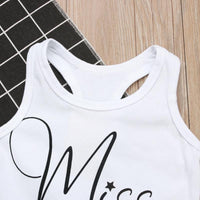 Load image into Gallery viewer, 2 Pieces Little Girl Independence Day Outfit Miss USA Print Tank Top &amp; Star Stripe Denim Shorts Wholesale 2617019
