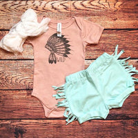 Load image into Gallery viewer, Two Pieces Baby Girl Wild Print Bodysuit And  Fringe Trim Shorts Set wholesale 0570026
