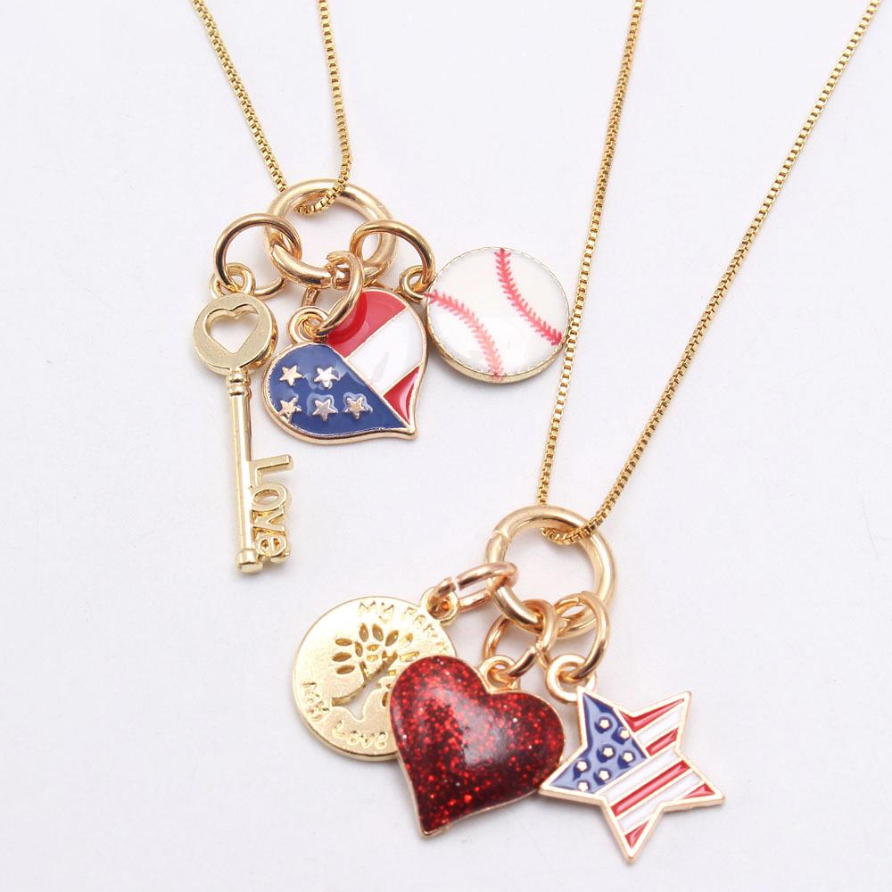 Kid Girl Independence Day Love Heart Pendant Necklace Wholesale 63431542