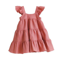 Load image into Gallery viewer, Kid Girl Ruffle Trim Plain Flutter Sleeve Dress Wholesale 24231455
