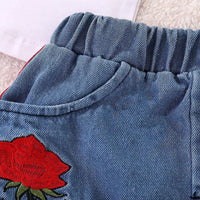 Load image into Gallery viewer, 2 Pieces Kid Girl Stop And Smell The Roses Set Tee With Ripped Denim Skirt  Wholesale 90491941
