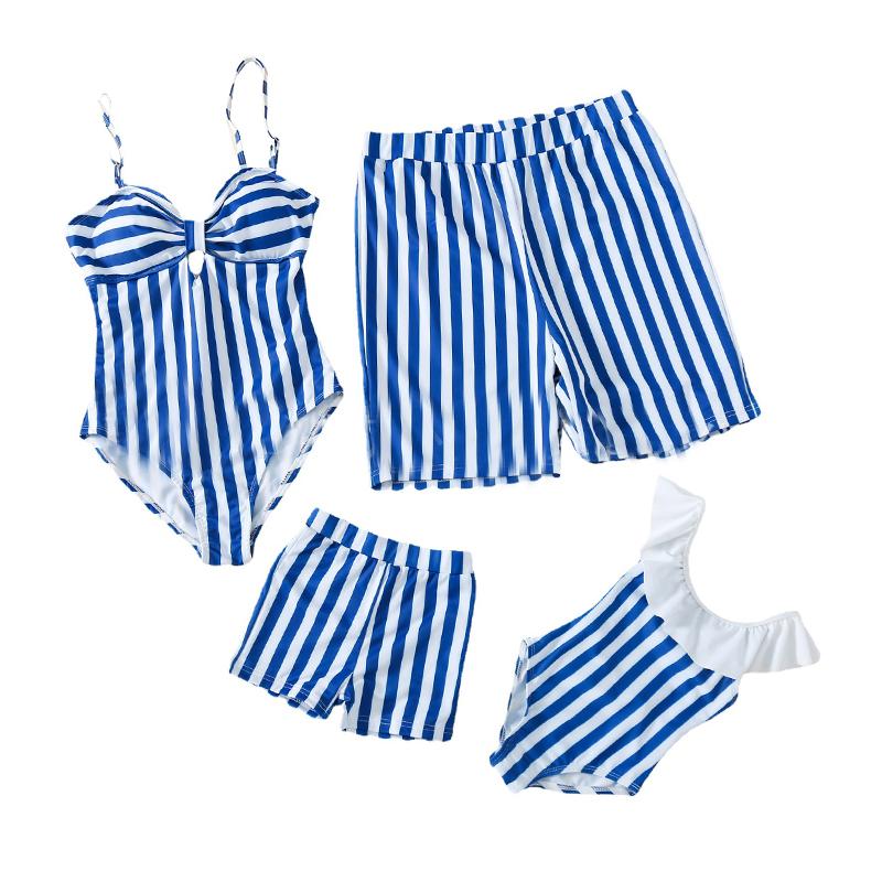 Family Matching Stripe Pattern Bathing Suit In Blue Wholesale 50332194