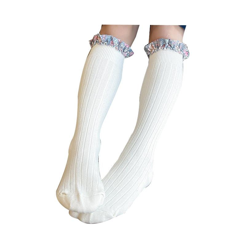 Kid Girl Floral Trim Knee High Socks Wholesale 39911304
