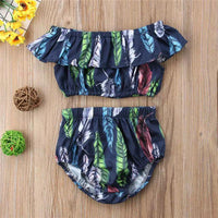 Load image into Gallery viewer, 2 Pieces Kid Girl Allover Leather Print Off Shoulder Top With Shorts Set Wholesale 1529551

