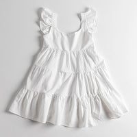 Load image into Gallery viewer, Kid Girl Ruffle Trim Plain Flutter Sleeve Dress Wholesale 24231455
