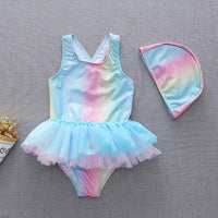 Load image into Gallery viewer, Kid Girl Mermaid One Piece Mesh Tank Swimsuit And Hat Wholesale 19561110
