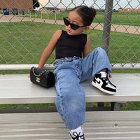 Load image into Gallery viewer, Two Pieces Girl Set Tank Top Matching Wide Leg Jeans Wholesale 4566567
