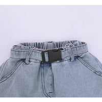 Load image into Gallery viewer, 2 Pieces Little Girl Denim Set Cropped Top Matching Belted Shorts Wholesale 46061916

