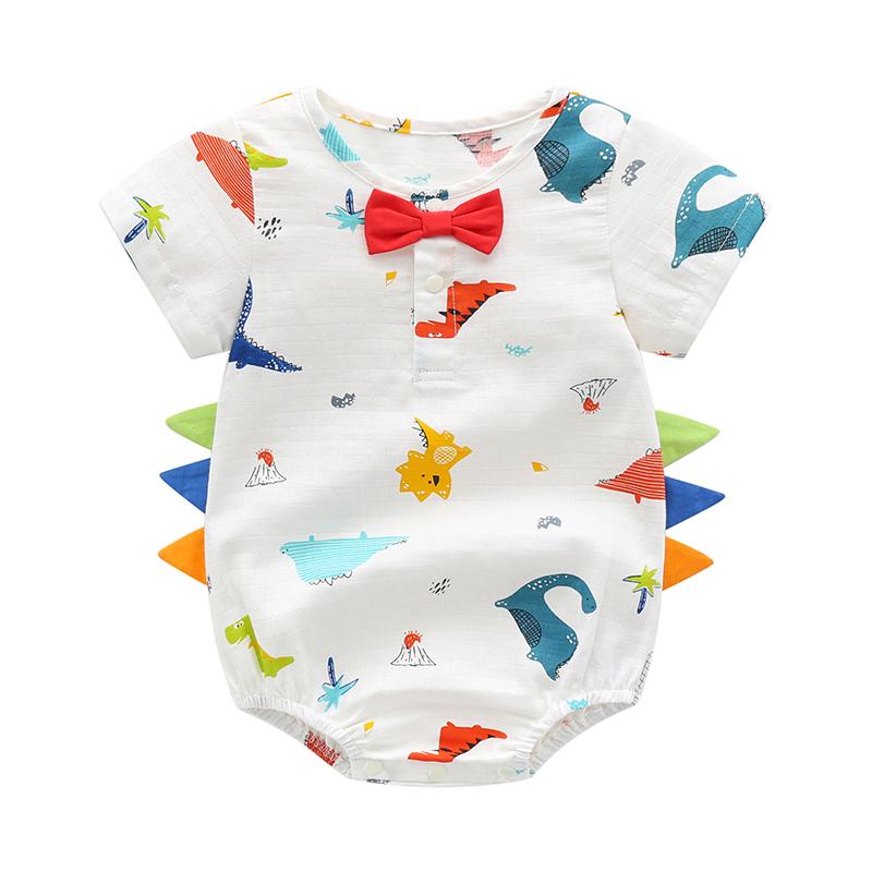 Baby Boy Dino Print Bow Front Bodysuit Wholesale 4907063