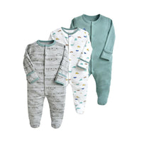 Load image into Gallery viewer, 3-pack Infant Unisex Print Cartoon Footie Jumpsuit Wholesale 17312088
