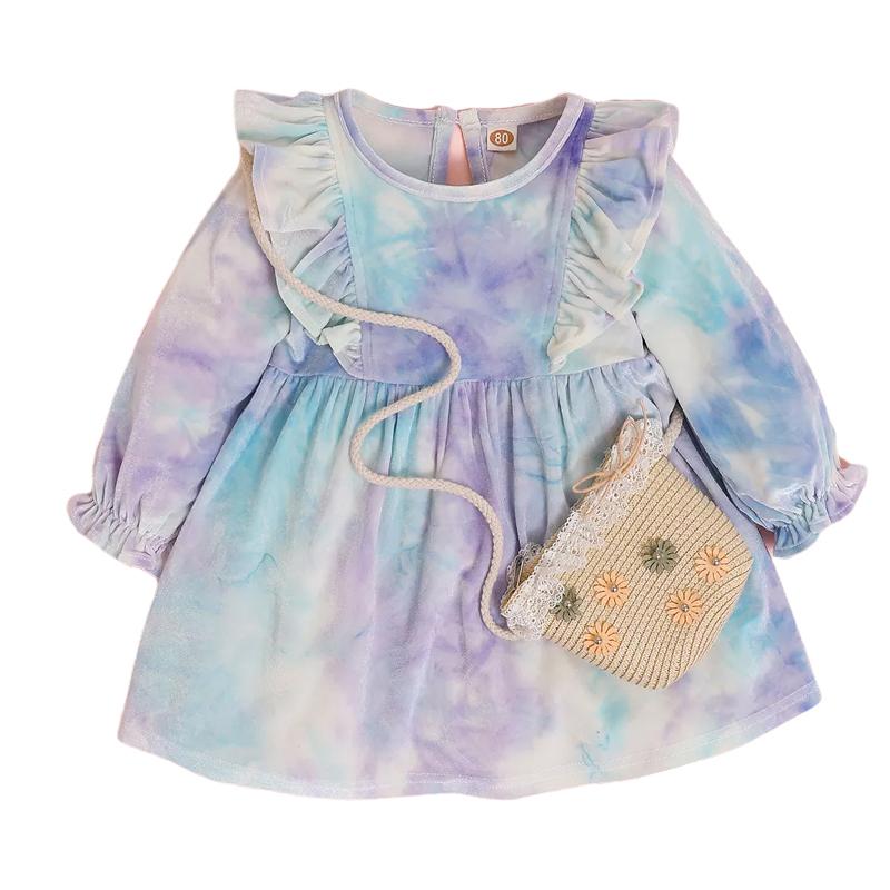 Baby Girl Tie Dye Ruffle Trim Dress Wholesale 47344362