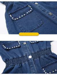 Load image into Gallery viewer, Kid Girl Turn Down Collar Beaded Decor Denim Dress Wholesale 1583485
