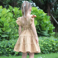 Load image into Gallery viewer, Kid Girl Ruffle Trim Plain Flutter Sleeve Dress Wholesale 24231455
