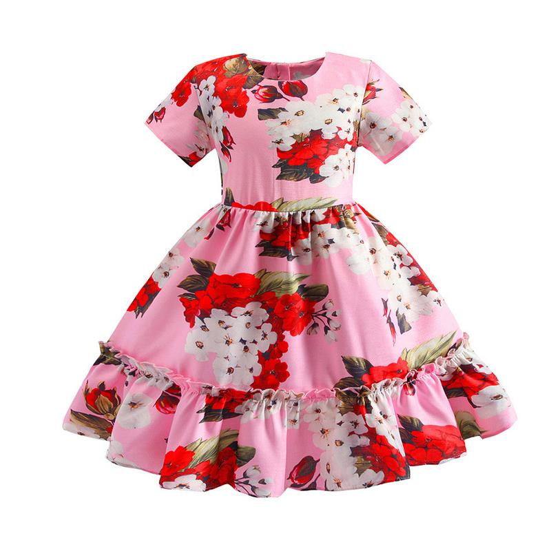 Girl Flower Graphic Flounce Hem Dress  Wholesale 42481591