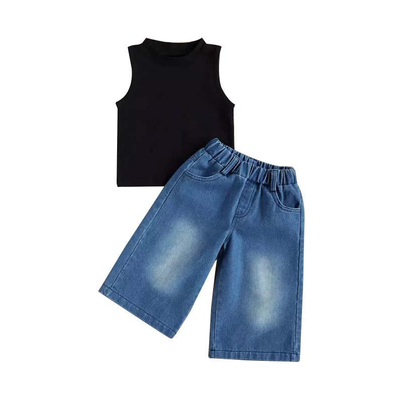 Two Pieces Girl Set Tank Top Matching Wide Leg Jeans Wholesale 4566567