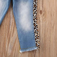 Load image into Gallery viewer, 2 Pieces Kid Girl Leopard Knotted Hem Cami Crop Top And Jeans Set Wholesale 6262552
