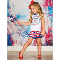 Load image into Gallery viewer, Baby Toddler Happy 4th Of July Tank Top And Pom Pom Hem Star Print Shorts Set Wholesale 4783016
