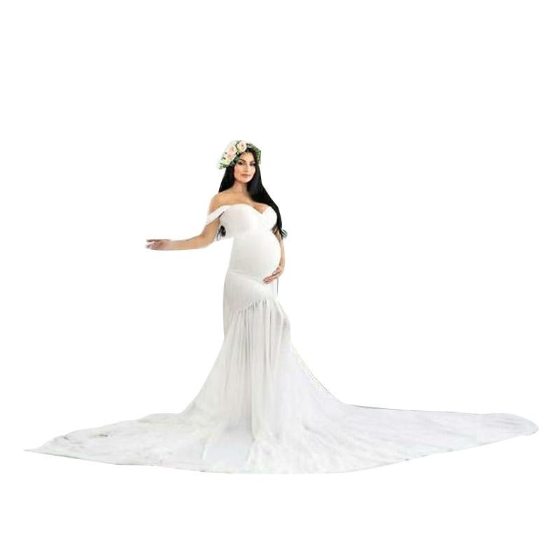 Maternity Photography Solid Color Mercerized Cotton Chiffon Off Shoulder Dress Wholesale 36891518