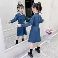 Load image into Gallery viewer, Kid Girl Turn Down Collar Beaded Decor Denim Dress Wholesale 1583485
