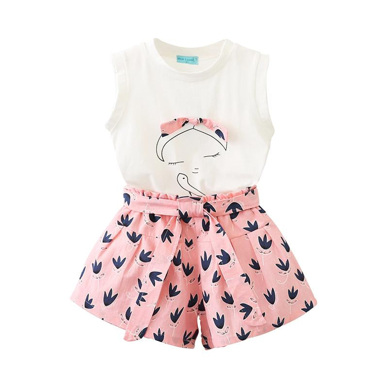 Two-piece Girl Cartoon Tank Top And Printed Shorts Set  Wholesale 9584548