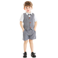 Load image into Gallery viewer, 3-Piece Summer Toddler Baby Boys Stripe Clothes Outfits Bow Tie Shirt &amp; Vest &amp; Shorts Wholesale 6502216
