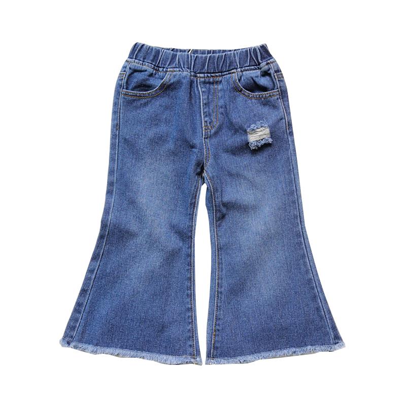 Kid Girl Ripped Denim Flared Pants Wholesale 89941081