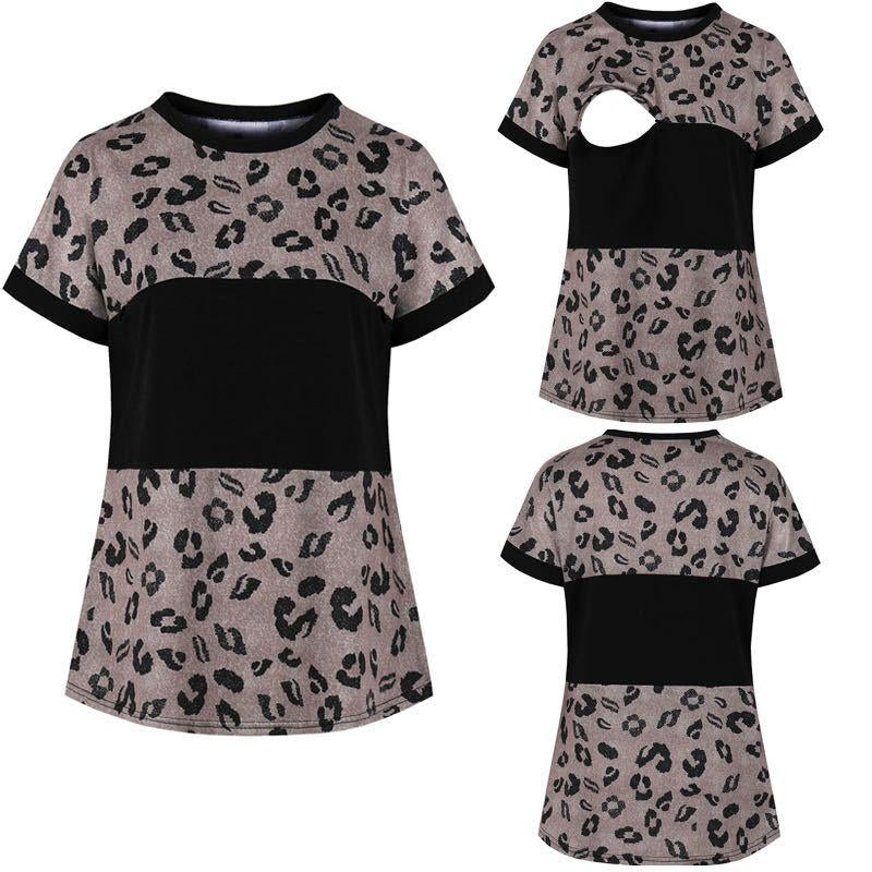 Maternity Nursing Leopard Color Blocking T-Shirt Wholesale 52991514