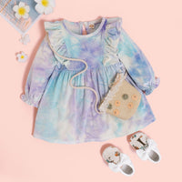 Load image into Gallery viewer, Baby Girl Tie Dye Ruffle Trim Dress Wholesale 47344362
