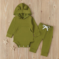 Load image into Gallery viewer, 2 Pieces Set Baby Solid Color Hooded Bodysuit And Pants Wholesale 9091021
