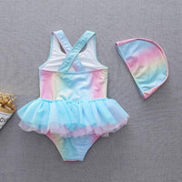 Load image into Gallery viewer, Kid Girl Mermaid One Piece Mesh Tank Swimsuit And Hat Wholesale 19561110
